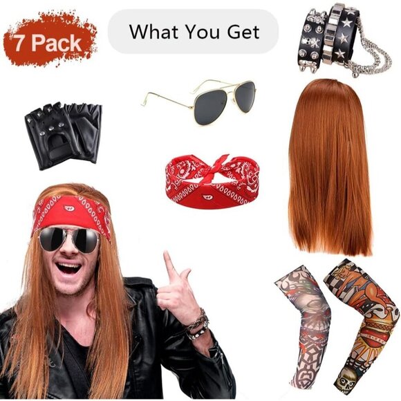 90s Punk Accessories 7PCS Cosplay Set for Men Women Halloween Party main image 7